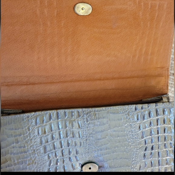 Genuine Leather True Vintage Sliding Hinge Top Handle Clutch Handbag Suede int. - Picture 5 of 12